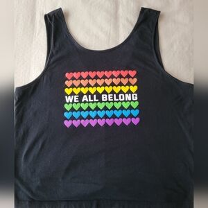 Black Tank Top with Rainbow Heart Design Sz Large